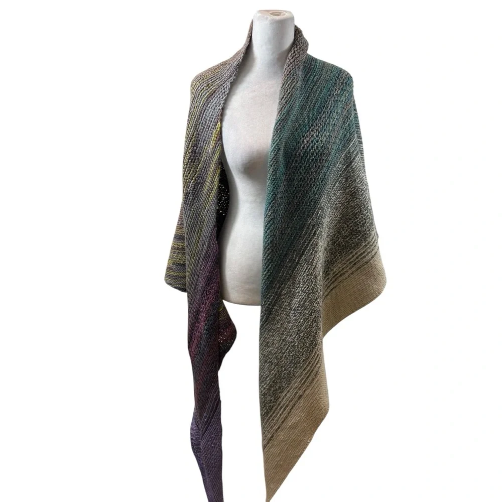 Unique Multicolor Hand Knit Asymmetric Shawl‎ Scarf